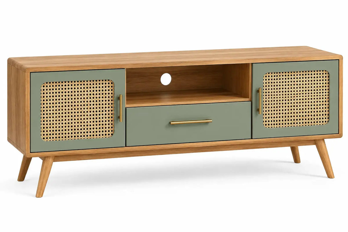 Móvel de televisão com detalhes entrançados - Verde/castanho